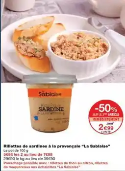 Monoprix La sablaise - rillettes de sardines à la provençale offre