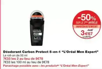 Monoprix L'oréal men expert - déodorant carbon protect 5-en-1 offre