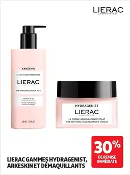 Auchan Lierac gammes hydragenist, arkeskin et démaquillants offre