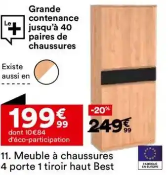 BUT Meuble à chaussures 4 porte 1 tiroir haut Best offre