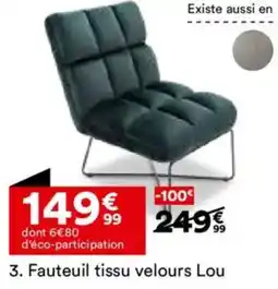 BUT Fauteuil tissu velours Lou offre