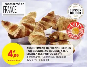 Intermarché Hyper Assortiment de viennoiseries pur beurre au beurre a.o.p. charentes poitou x6 offre