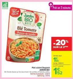 Carrefour Plat cuisiné Doypack JARDIN BIO offre