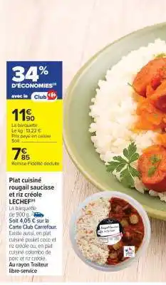 Carrefour Market Plat cuisiné rougail saucisse et riz créole LECHEF offre