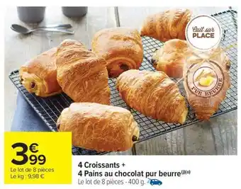 Carrefour Market 4 Croissants + 4 Pains au chocolat pur beurre offre