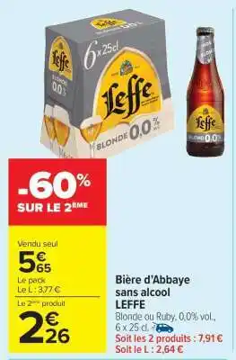 Carrefour Market Bière d'Abbaye sans alcool LEFFE offre