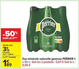 Carrefour Eau minérale naturelle gazeuse PERRIER 6 x 50 cl offre