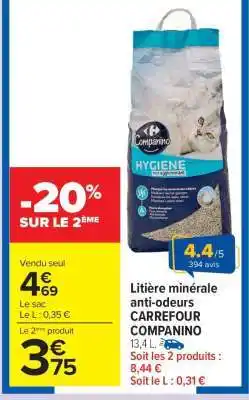 Carrefour Market Litière minérale anti-odeurs CARREFOUR COMPANINO offre