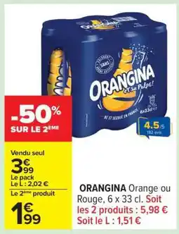 Carrefour ORANGINA Orange ou Rouge, 6 x 33 cl offre