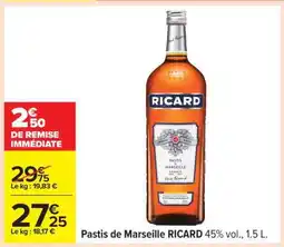 Carrefour Pastis de Marseille RICARD 45% vol., 1.5 L offre