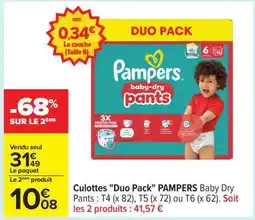 Carrefour Culottes Duo Pack PAMPERS Baby Dry Pants offre
