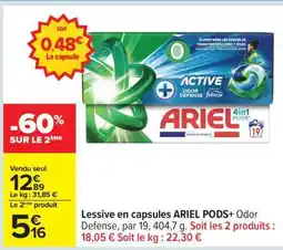 Carrefour Lessive en capsules ARIEL PODS+ Odor Defense offre