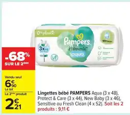 Carrefour Lingettes bébé PAMPERS Aqua offre