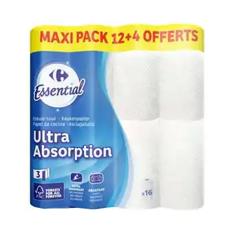 Carrefour CARREFOUR ESSENTIAL Essuie-tout blanc Maxi Pack offre