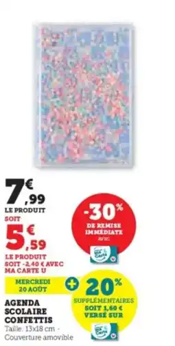 Super U Agenda scolaire confettis offre