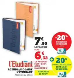 Super U Agenda scolaire l'étudiant offre