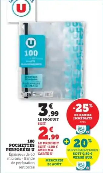 Super U 100 Pochettes perforées u offre
