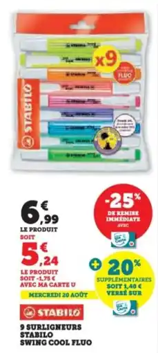 Super U 9 surligneurs stabilo stabilo swing cool fluo offre