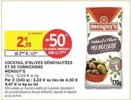Intermarché COCKTAIL D'OLIVES DÉNYAUTÉES ET DE CORNICHONS MENGUY'S offre