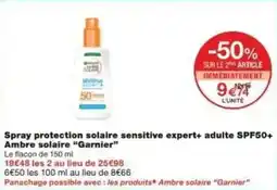Monoprix Spray protection solaire sensitive expert+ adulte spf50+ ambre solaire garnier offre