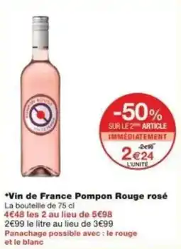 Monoprix Vin de france pompon rouge rosé offre