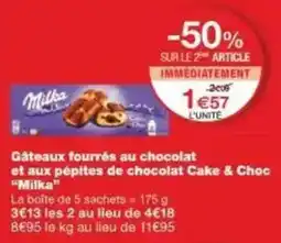Monoprix Gâteaux fourrés au chocolat et aux pépites de chocolat cake & choc milka offre