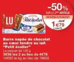 Monoprix Barre napée de chocolat au cœur tendre au lait petit écolier offre