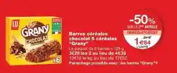 Monoprix Barres céréales chocolat 5 céréales grany offre