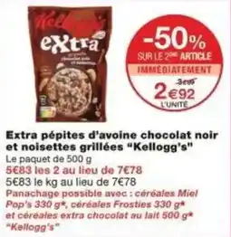 Monoprix Extra pépites d'avoine chocolat noir et noisettes grillées kellogg's offre