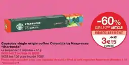 Monoprix Capsules single origin coffee colombia by nespresso starbucks offre