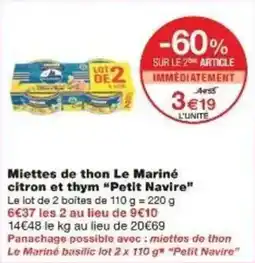 Monoprix Miettes de thon le mariné citron et thym petit navire offre