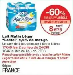 Monoprix Lait matin léger lactel 1,2% de mat.gr. offre