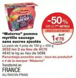 Monoprix Materne pomme myrtille sauvage sans sucres ajoutés offre