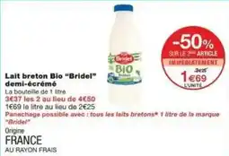 Monoprix Lait breton bio bridel demi-écrémé offre