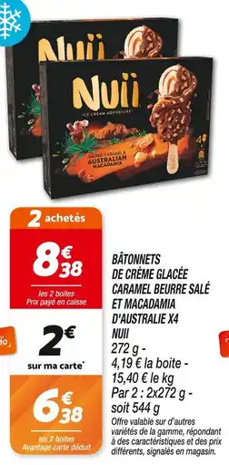 Netto Nuii Bâtonnets de crème glacée caramel beurre salé et macadamia d'Australie x4 offre