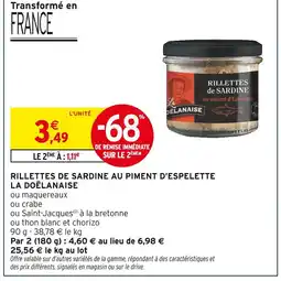 Intermarché La Doëlanaise Rillettes de sardine au piment d'Espelette offre