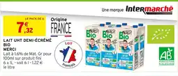 Intermarché Merci Lait UHT demi-écrémé bio offre