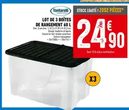 Brico Cash Tontarelli Lot de 3 boîtes de rangement 60 L offre