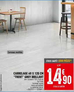 Brico Cash Carrelage 60 x 120 cm Trent Grey Brillant offre