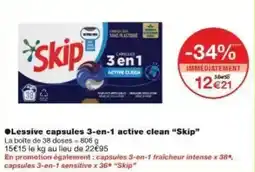 Monoprix Lessive capsules 3-en-1 active clean skip offre