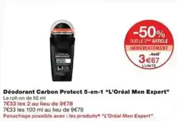 Monoprix Déodorant carbon protect 5-en-1 l'oréal men expert offre