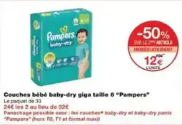 Monoprix Couches bébé baby-dry giga taille 6 pampers offre