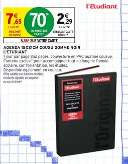 Intermarché L'étudiant Agenda 15x21cm cousu gomme noir offre