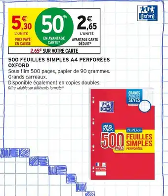 Intermarché Oxford 500 feuilles simples A4 perforées offre