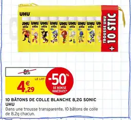 Intermarché UHU 10 bâtons de colle blanche 8,2g Sonic offre