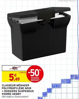 Intermarché PIERRE HENRY Classeur ménager polypropylène noir + dossiers suspendus offre