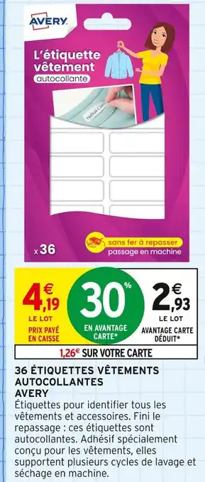 Intermarché Avery L'étiquette vêtement autocollante offre