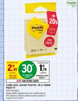 Intermarché Post-it Cube éco jaune pastel offre