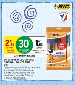 Intermarché BIC 20 stylos bille cristal original pointe fine offre