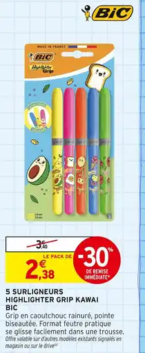 Intermarché BIC 5 surligneurs highlighter grip kawai offre
